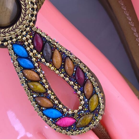 🩵⏭️NIB Brown Beaded Cushioned Boho Sandals Size 8 - Picture 9 of 12